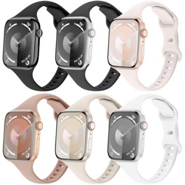 Imagem de Pacote com 6 pulseiras finas compatíveis com Apple Watch séries 10/9/8/7/6/5/4/3/2/1 Ultra SE de 38 mm, 40 mm, 41 mm, 42 mm, 45 mm, 46 mm, 49 mm, 40 mm, 40 mm, 40 mm, 41 mm, 40 mm, 41 mm, 41 mm, 4 e 2