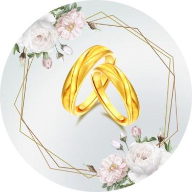 Imagem de Painel de Lona Redondo Casamento Flores e Formas Alianças - Fabrika De