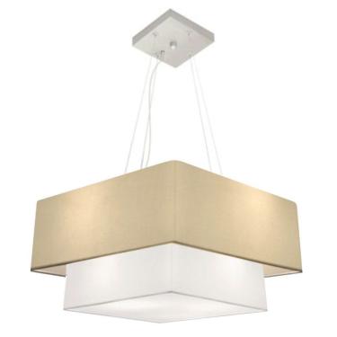 Imagem de Lustre Pendente Duplo Quadrado Vivare Md-4066 Cúpula Em Tecido 50x35cm Algodão Crú / Branco - Bivolt