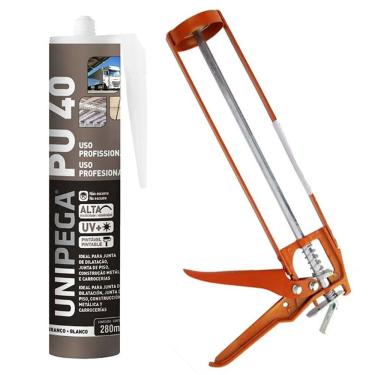 Imagem de Kit Selante PU40 Unipega Branco 400g Vedação + Aplicador de Silicone Construção Profissional Veda Cola