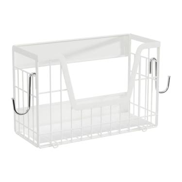 Imagem de KiBcsLic Organizador de prateleira lateral para geladeira, suporte para temperos com ganchos, cesta de frutas e vegetais, porta-tempero para quarto, casa e, Branco