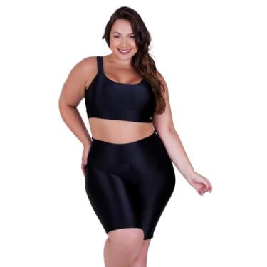 Imagem de Conjunto Fitness Plus Size Top com Bojo Removível e Bermuda Cintura Alta 3D Feminino Bruna (PRETO, GG)
