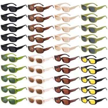 Imagem de Matcheck Pacote com 40 óculos de sol retangulares retrô armação estreita atacado preto leopardo verde feminino óculos quadrados lembrancinhas de festa