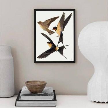 Imagem de Quadro Decorativo Trio De Andorinhas 24X18Cm - Com Vidro