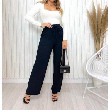 Imagem de Calça Pantalona Wide Leg Duna Elástico Social Cintura Alta - LLEV, Pre