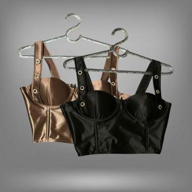 Imagem de Kit 2 Blusa Feminina Corset Croped Feminino Top Corselet Verão Malha A