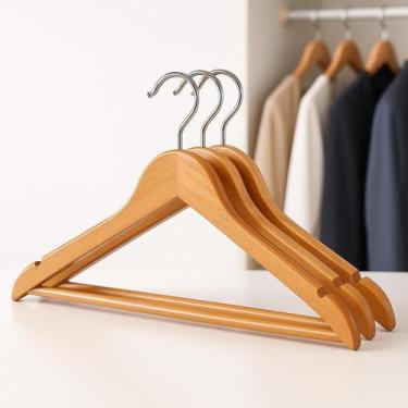 Imagem de Kit Cabides Madeira Maciça Verniz Premium Gancho Giratório 360 Resiste