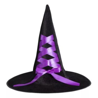 Imagem de Chapeu Bruxa Veludo Fantasia Halloween Dia Das Bruxas - RPires, Roxo