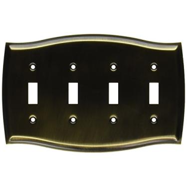 Imagem de Baldwin 4782050 Placa de interruptor colonial quádruplo, latão antigo