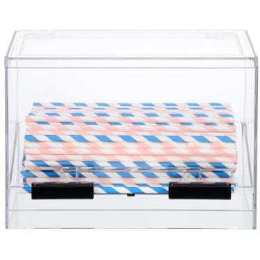 Imagem de Cabilock Caixa de armazenamento de palha de acrílico transparente dispensador de palha tipo prensagem para restaurantes de fast food, lojas e lanchonetes, fácil de limpar com base antiderrapante