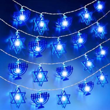 Imagem de Baquler 1 peça 3 metros 20 luzes LED Hanukkah decorações de Hanukkah ao ar livre decorações de chanucá azul ornamento para judaísmo judaico, operado por bateria (estrela de Davi)