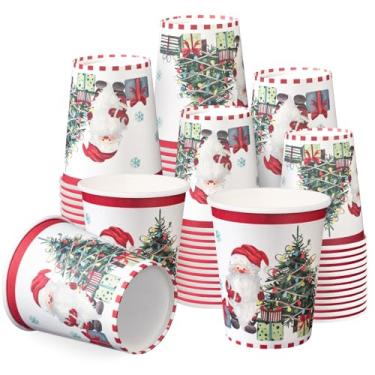 Imagem de WRAPAHOLIC 50 peças de copos de papel de Natal - 255 g Papai Noel, árvore de Natal e presentes copos descartáveis, suprimentos de festa de fim de ano para suco, café, bebida quente e fria