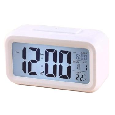 Imagem de Despertador Digital para Mesa e Cabeceira, Relógio com Alarme, Temperatura, Data e Calendário Completo(Branco)