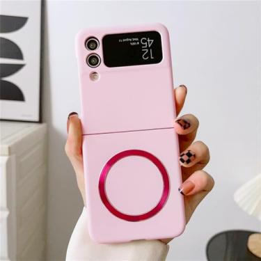 Imagem de Capa líquida de luxo para samsung galaxy z flip 3 4 5 5g z flip5 zflip4 dobrável 5 capa magnética de carga sem fio, rosa, para samsung z flip 4