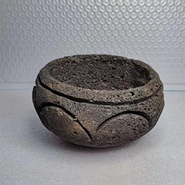 Imagem de KamelarLava Vaso para suculentas, Bonsai, Vaso redondo esculpido cinza, 15 cm, vaso vulcânico, uma peça de embalagem