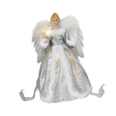 Imagem de Fenteer Estatueta de anjo de Natal em formato de estrela, enfeite decorativo de LED para árvore de Natal, criativo, topo de árvore de Natal para festa em casa