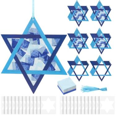 Imagem de Mooliwe 24 conjuntos de artesanato de Hanukkah, faça seu próprio Hanukkah, estrela de Davi, kits de artesanato de papel de seda faça você mesmo, ornamentos para pendurar em chanucá, festas, férias