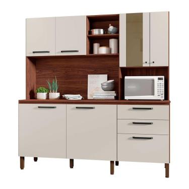 Imagem de Armário De Cozinha Compacta 6 Portas E 3 Gavetas 182 Cm Megan Nogueira-off White - Pallazio