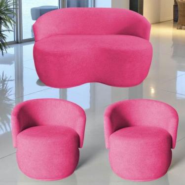 Imagem de Kit Namoradeira + 2 Poltronas Decorativa Beatriz Orgânica Couro Rosa P