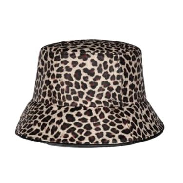 Imagem de Bonés de pescador femininos coreanos femininos impressos em couro genuíno sol bacia fresca aba curta linha preta 58-60 cm