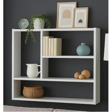 Imagem de Estante Moderna de Parede Branca Prateleiras 90x90x20cm Decorativa para Sala Organizador de Livros e Objetos sinanue