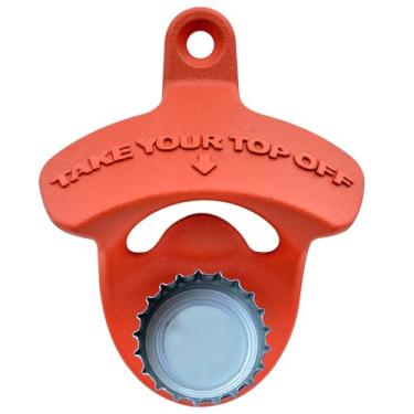 Imagem de Jumiok Abridor de garrafa magnético montado na parede vermelho abridor de cerveja com ímãs para mesa de poste