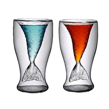 Imagem de Presentes de sereia, 2 pacotes de caneca de sereia de 100 ml para mulheres e meninas, copo de shot de sereia, copos de vinho de cauda de sereia para coquetéis de uísque de cerveja, presente para o Natal, Ano Novo, aniversário, lembrancinhas de festa de sereia