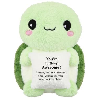 Imagem de Hollowfly Tartaruga positiva engraçada de 29 cm, presentes motivacionais para mulheres, homens, colegas de trabalho, Natal, aniversário, criativo, pelúcia, tartaruga, segurando, travesseiro, decoração