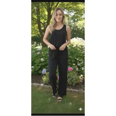 Imagem de conjunto feminino calça Pantalona com bolço e Blusa - Mar e Cel, Preto