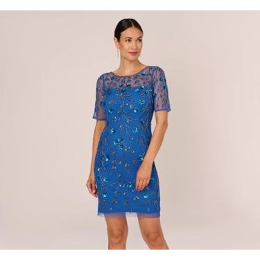 Imagem de Adrianna Papell Vestido curto floral com contas, Horizonte azul, 46