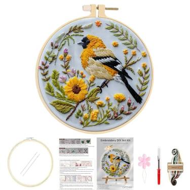 Imagem de Huacan Kits de bordado para adultos iniciantes DIY pássaro flor ponto cruz estampado animal padrão kit de costura 1 peça 19 x 19 centímetros