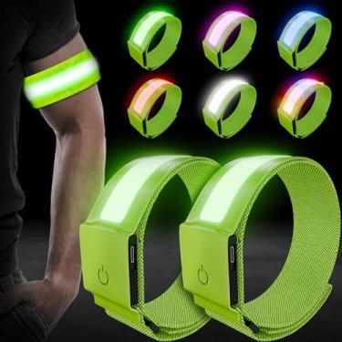 Imagem de Topward Pacote com 2 braçadeiras de LED, pulseiras refletivas que brilham, luzes de corrida para corredores passeando com cães - 5 cores 11 modos de luz - velcro ajustável - recarregável
