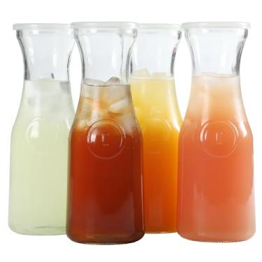 Imagem de Gibson Home Windchill Conjunto de 4 jarras grandes de vidro com tampa, jarra de vidro transparente de 2 litros, jarra de servir para bebidas para bar Mimosa, brunch, água fria, suco, leite, chá gelado