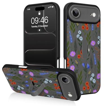 Imagem de AIGOMARA Capa protetora para iPhone Air com alça de dedo, estampa floral fofa para mulheres e meninas, à prova de choque, antiarranhões, capa protetora com suporte de mão, preta