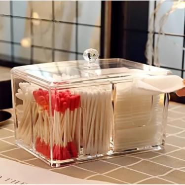 Imagem de Porta Algodão e Cotonete de Acrílico, Organizador Transparente para Banheiro, Tampa Superior, Ideal para Higiene e Maquiagem