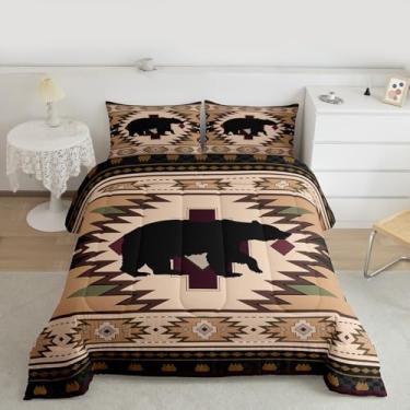 Imagem de Feelyou Conjunto de edredom queen com urso, rústica, para crianças, meninos, meninas, sudoeste, decoração de quarto de fazenda, microfibra, 3 peças com 2 fronhas