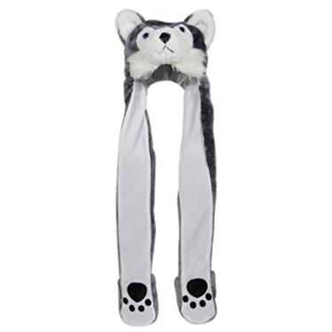 Imagem de Bioterti — Gorro de pelúcia 3 em 1 com cachecol de pata longo, combo de luvas, Husky, One Size