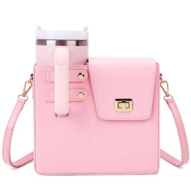 Imagem de Stanley Bolsa com suporte de copo, alça de ombro ajustável, bolsas de ombro femininas, bolsa de garrafa de água para copo Stanley Cup Tumbler 1,134 g, rosa