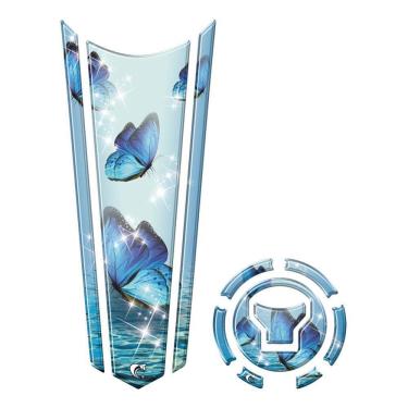 Imagem de Adesivo Faixa Gravata Tanque E Bocal Moto Resinado Borboleta Azul