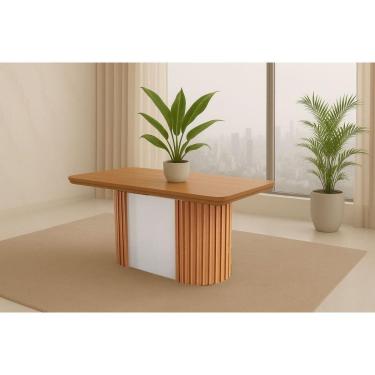 Imagem de Mesa De Sala Jantar Pilar C/ Tampo Madeirado C/ Canto Curvo 180x90cm Flex Naturale/off White Ou Naturale - Rufato