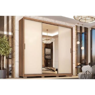 Imagem de Guarda Roupa Casal 3 Portas De Correr (1 C- Espelho) E 2 Gavetas C- Pés Dalila Flex Amêndola-amêndola Ou Off White