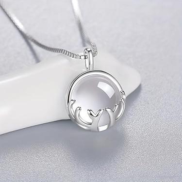 Imagem de Colar com pingente de pedra da lua sintética círculo de chifre de veado simples para mulheres, feriados, festas diárias, joias de Natal, One Size, Cobre, pedra da lua sintética