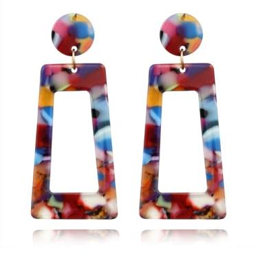 Imagem de RCHENGYANUIMA Brincos de gota coloridos trapézios de leopardo de acrílico multicolorido e retangulares de resina leve para mulheres joias, Medium, Acrílico, Sem pedra preciosa