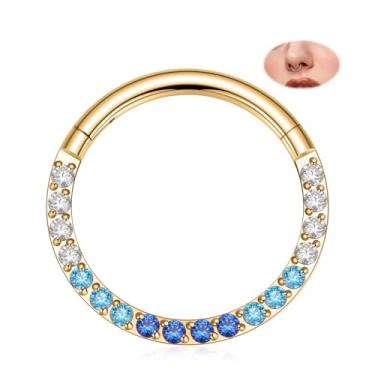 Imagem de FUNLMO Anel de septo Daith piercing joia gradiente cubo zircão tragus hélice concha torre piercing joia cartilagem brinco 316L anel de nariz de aço cirúrgico 316L, Aço inoxidável, Zircônia cúbica