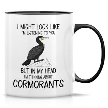 Imagem de Retreez Caneca Funny Bird – Caneca I'm Thinking About Cormorants – Caneca de café ou chá de cerâmica de 325 ml – Presente hilário para observadores de pássaros, amante de corvos-marinhos, ornitólogos