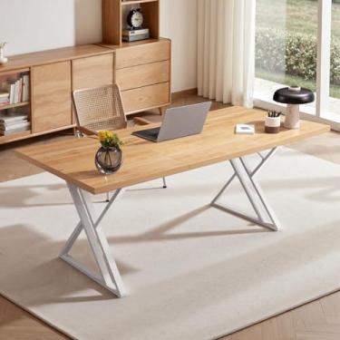 Imagem de Younhomedge Mesa de escritório de 188 cm, mesa executiva, estilo industrial moderno, pernas de mesa em forma de Z, parte superior de madeira preta country, para escritório em casa, estudo, conferência
