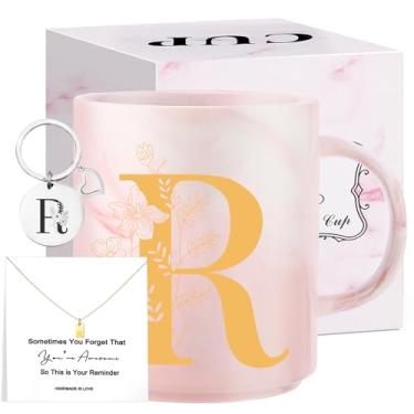 Imagem de Presentes de Natal com monograma para mulheres, caneca de chá de cerâmica inicial de 325 ml com colar, presente de aniversário exclusivo para sua esposa, professora, amiga, mãe, R