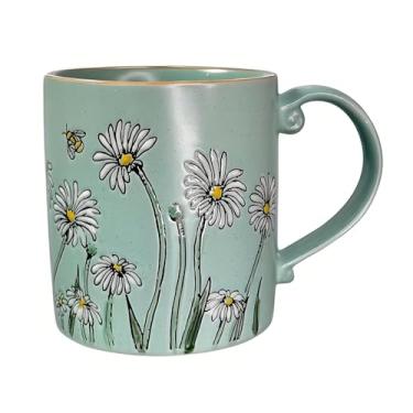 Imagem de Caneca de café e chá de cerâmica fofa de 590 ml, caneca de abelha de flores, segura para lava-louças e micro-ondas, xícara de chá novidade para amantes de plantas, canecas de café presente para