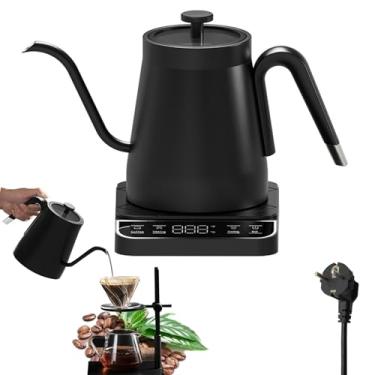 Imagem de Chaleira elétrica pescoço de ganso - Café e chá derramados, aquecimento rápido, controle preciso da temperatura, programação, temporizador de preparo integrado, preto fosco, 220V,1200W，0,8 l