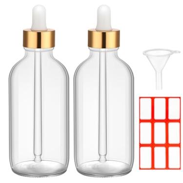 Imagem de Fumete Pacote com 2 garrafas de vidro de 118 ml, recipientes vazios de líquido recarregáveis com 1 etiqueta 1 funil para óleos essenciais cabelo plantas de viagem limpeza cuidados com a pele